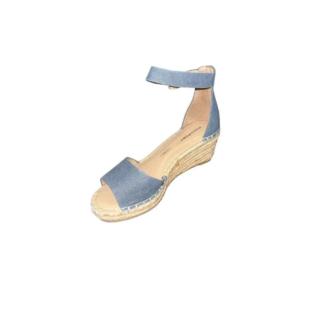 Rockport Marah Espadrille Wedge Sandals Denim Blue - Womens Size 5.5 NWB